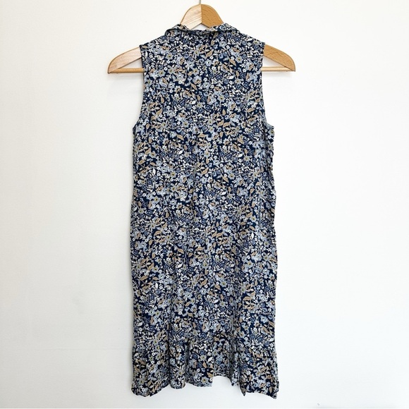 J. Jill Navy Floral Sleeveless Collared Flounce Shirt Dress Medium Button Down - Picture 4 of 11